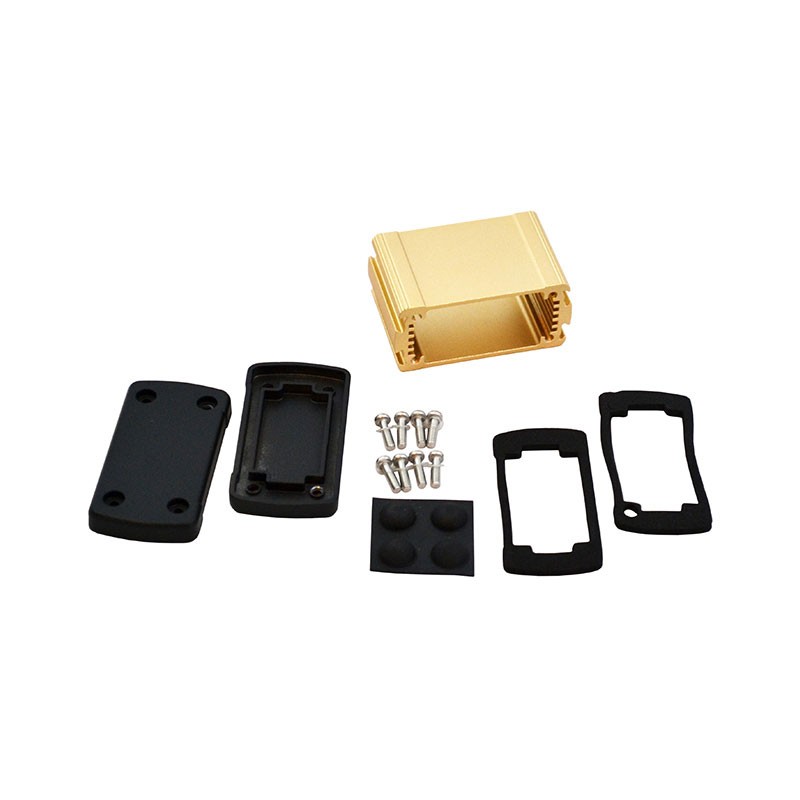 1 pcs : EXN-23350-GD - Box Metal, Aluminum Black, Gold End Panel(s) 2.705' L x 1.929' W (68.70mm x 49.00mm) X 1.386' (35.20mm)