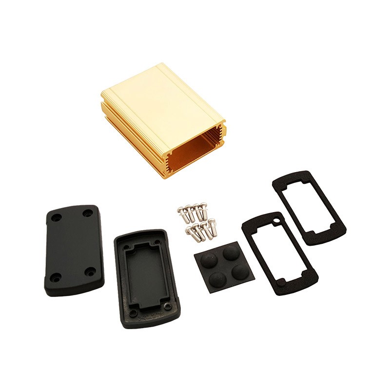 1 pcs : EXN-23351-GD - Box Metal, Aluminum Black, Gold End Panel(s) 3.504' L x 2.705' W (89.00mm x 68.70mm) X 1.386' (35.20mm)