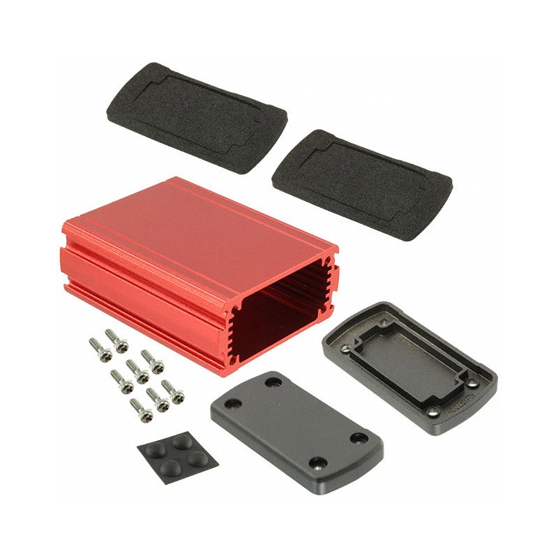 1 pcs : EXN-23351-RD - Box Metal, Aluminum Black, Red End Panel(s) 3.504' L x 2.705' W (89.00mm x 68.70mm) X 1.386' (35.20mm)