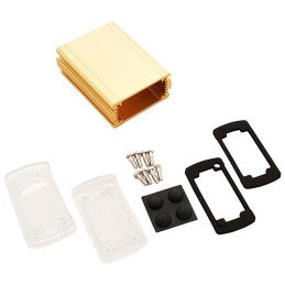 1 pcs : EXN-23351-GDP - Box Metal, Aluminum with Plastic, Polycarbonate Panels Clear, Gold End Panel(s) 3.504' L x 2.705' W (89.