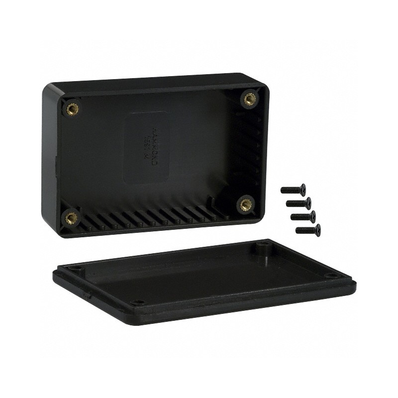1 pcs : 1591LBK - Box Plastic Black Cover Included 3.346' L x 2.205' W (85.00mm x 56.00mm) X 1.535' (38.99mm)