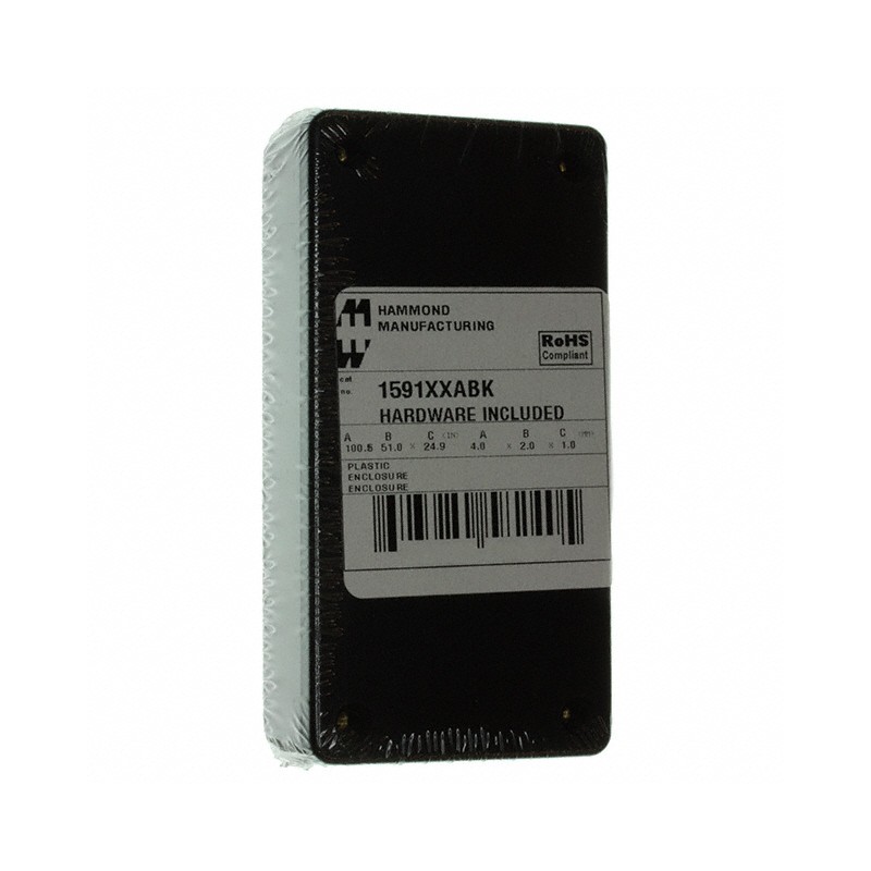 1 pcs : 1591XXABK - Box Plastic Black Cover Included 3.972' L x 2.023' W (100.89mm x 51.38mm) X 1.053' (26.75mm)