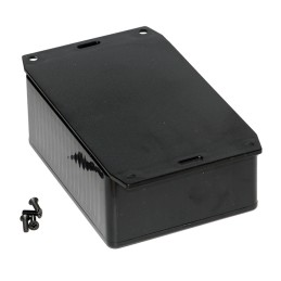 1 pcs : 1591SSFLBK - Box Plastic Black Cover Included 4.335' L x 3.236' W (110.11mm x 82.19mm) X 1.732' (43.99mm)