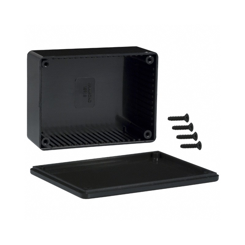 1 pcs : 1591SSBK - Box Plastic Black Cover Included 4.335' L x 3.236' W (110.11mm x 82.19mm) X 1.732' (43.99mm)