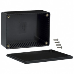 1 pcs : 1591SBK - Box Plastic Black Cover Included 4.335' L x 3.236' W (110.11mm x 82.19mm) X 1.732' (43.99mm)