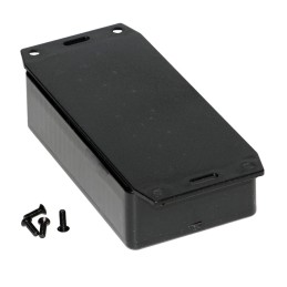 1 pcs : 1591BF2BK - Box Plastic Black Cover Included 4.401' L x 2.441' W (111.79mm x 62.00mm) X 1.272' (32.31mm)