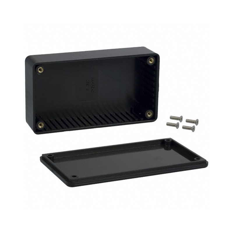 1 pcs : 1591BBK - Box Plastic Black Cover Included 4.409' L x 2.441' W (111.99mm x 62.00mm) X 1.213' (30.81mm)