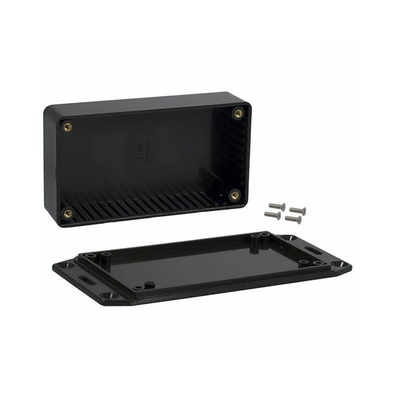 1 pcs : 1591BFLBK - Box Plastic Black Cover Included 4.409' L x 2.441' W (111.99mm x 62.00mm) X 1.213' (30.81mm)