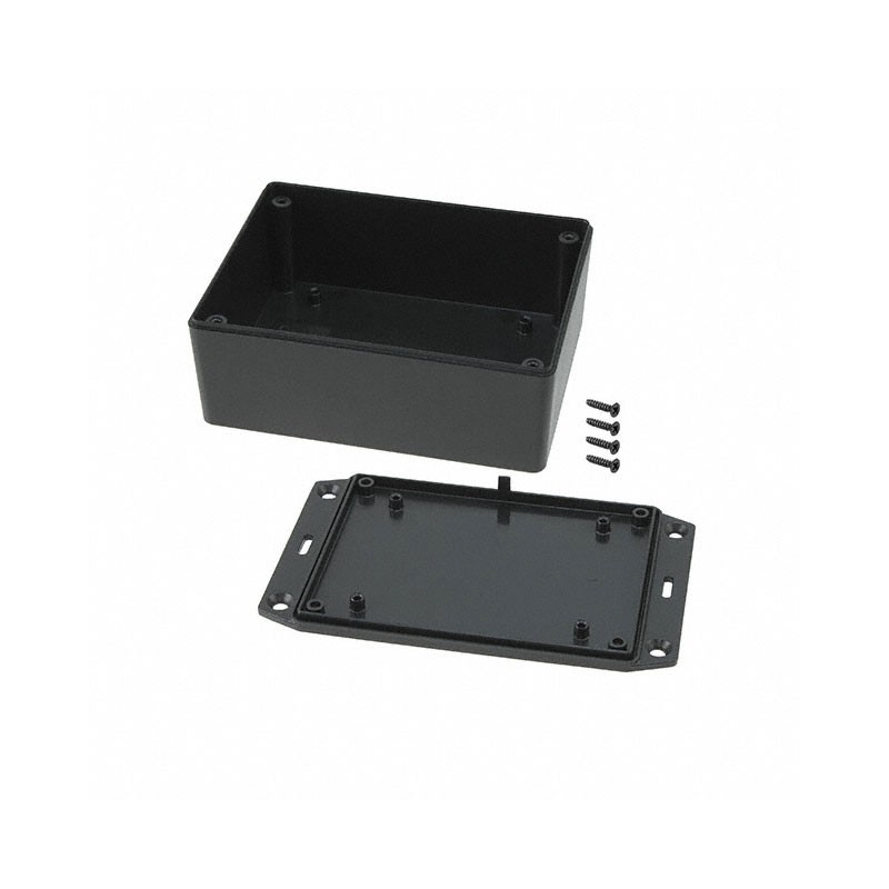 1 pcs : 1591XXSSFLBK - Box Plastic Black Cover Included 4.430' L x 3.332' W (112.52mm x 84.63mm) X 1.732' (43.99mm)