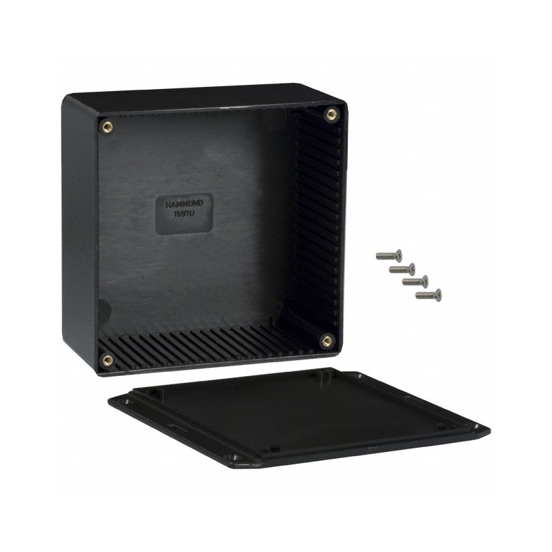 1 pcs : 1591UFLBK - Box Plastic Black Cover Included 4.724' L x 4.724' W (120.00mm x 119.99mm) X 2.322' (58.98mm)