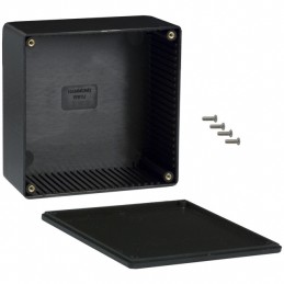 1 pcs : 1591UBK - Box Plastic Black Cover Included 4.724' L x 4.724' W (120.00mm x 119.99mm) X 2.322' (58.98mm)