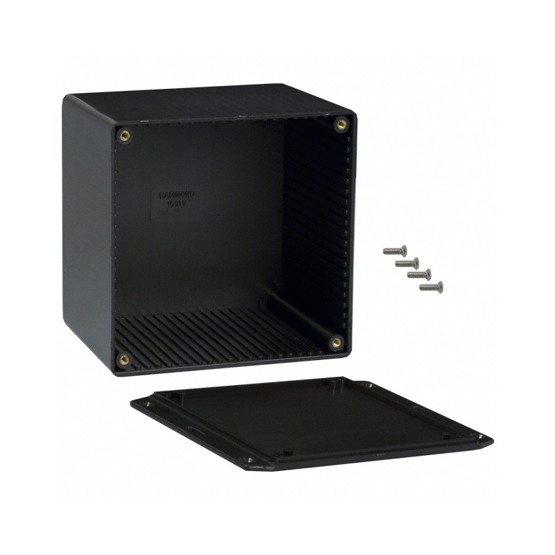 1 pcs : 1591VFLBK - Box Plastic Black Cover Included 4.724' L x 4.724' W (120.00mm x 119.99mm) X 3.700' (93.98mm)