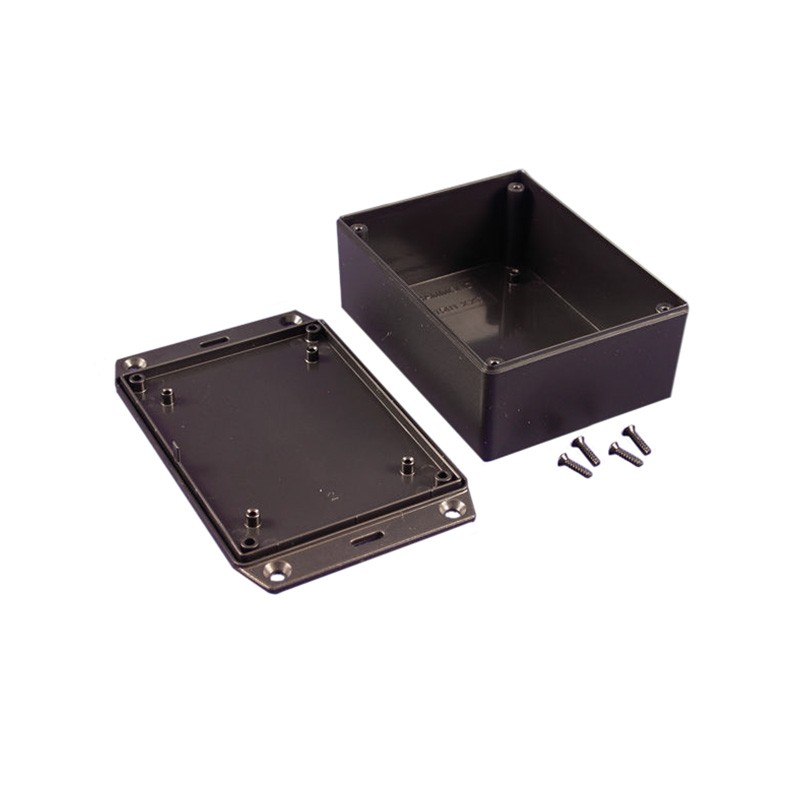 1 pcs : 1591XXGSFLBK - Box Plastic Black Cover Included 4.821' L x 3.776' W (122.45mm x 95.91mm) X 1.496' (38.00mm)