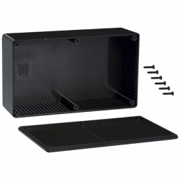 1 pcs : 1591ESBK - Box Plastic Black Cover Included 7.480' L x 4.331' W (189.99mm x 110.01mm) X 2.386' (60.60mm)