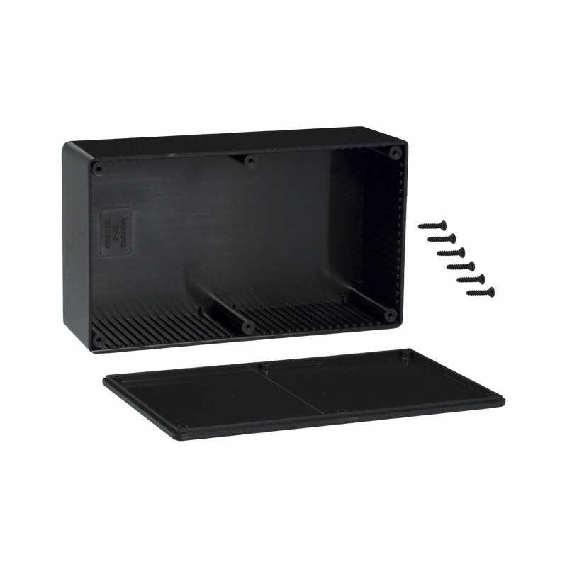 1 pcs : 1591ESBK - Box Plastic Black Cover Included 7.480' L x 4.331' W (189.99mm x 110.01mm) X 2.386' (60.60mm)