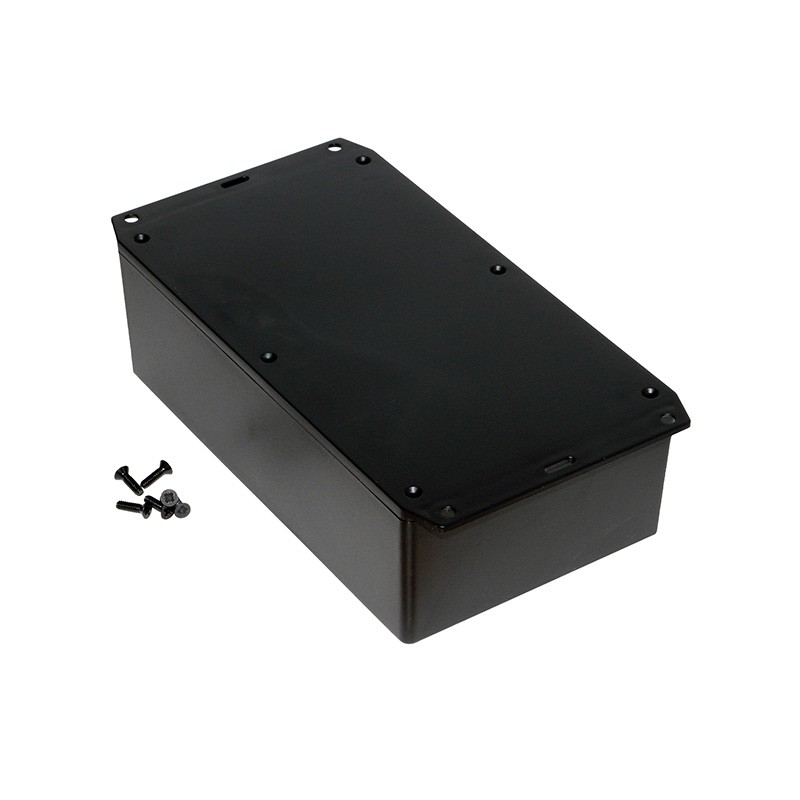 1 pcs : 1591XXEFLBK - Box Plastic Black Cover Included 7.615' L x 4.465' W (193.42mm x 113.41mm) X 2.470' (62.74mm)