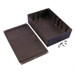 1 pcs : 1591XXFSFLBK - Box Plastic Black Cover Included 8.701' L x 5.906' W (221.01mm x 150.01mm) X 2.500' (63.50mm)