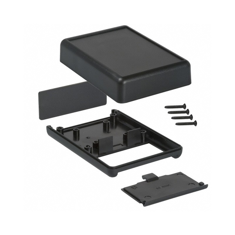 1 pcs : 1593PBK - Box Plastic Black Hand Held, End Panel and Cover 3.622' L x 2.618' W (92.00mm x 66.50mm) X 1.098' (27.89mm)