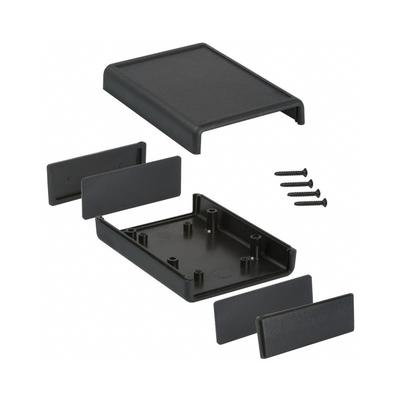 1 pcs : 1593LBK - Box Plastic Black Hand Held, Split Sides and End Panel(s) 3.631' L x 2.607' W (92.23mm x 66.22mm) X 1.102' (27