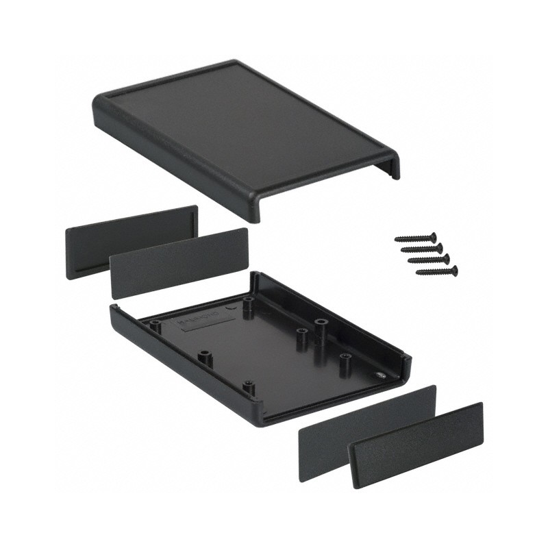1 pcs : 1593NBK - Box Plastic Black Hand Held, Split Sides and End Panel(s) 4.380' L x 2.953' W (111.25mm x 75.00mm) X 0.992' (2