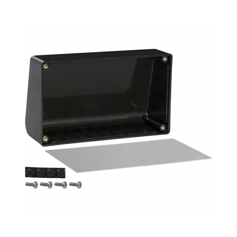 1 pcs : 1595CBK - Box Plastic Black Slanted Top 6.350' L x 3.783' W (161.29mm x 96.09mm) X 2.283' (57.99mm)