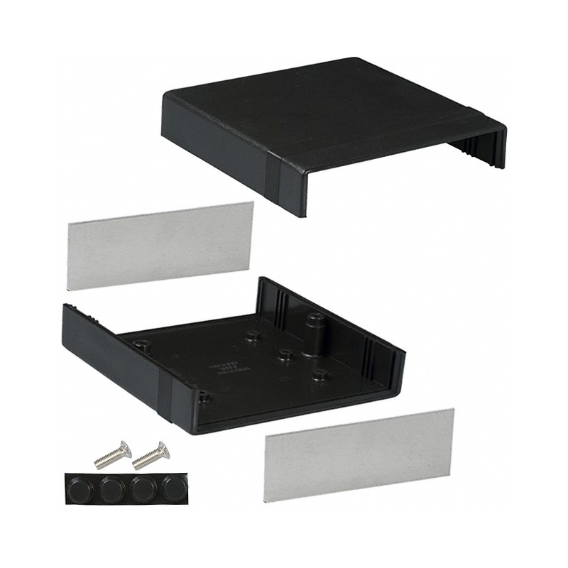 1 pcs : 1598BBK - Box Plastic Black Split Sides and End Panel(s) 5.323' L x 5.287' W (135.20mm x 134.29mm) X 2.008' (51.00mm)