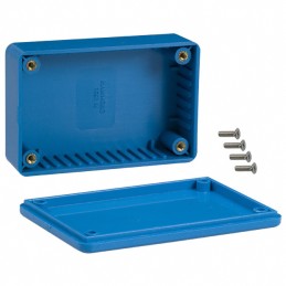 1 pcs : 1591MBU - Box Plastic Blue Cover Included 3.339' L x 2.205' W (84.80mm x 56.00mm) X 1.023' (25.98mm)