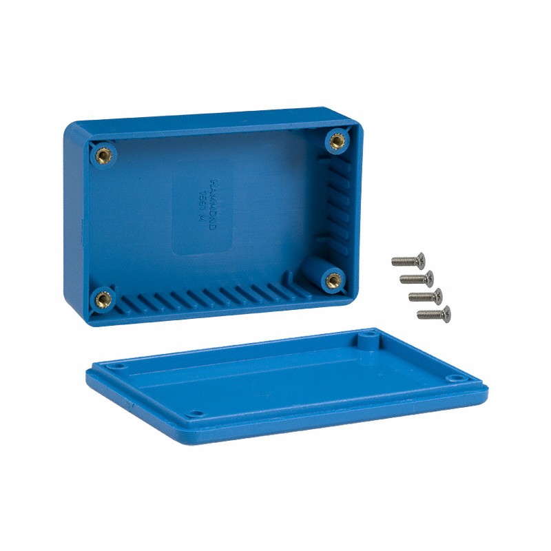 1 pcs : 1591MBU - Box Plastic Blue Cover Included 3.339' L x 2.205' W (84.80mm x 56.00mm) X 1.023' (25.98mm)