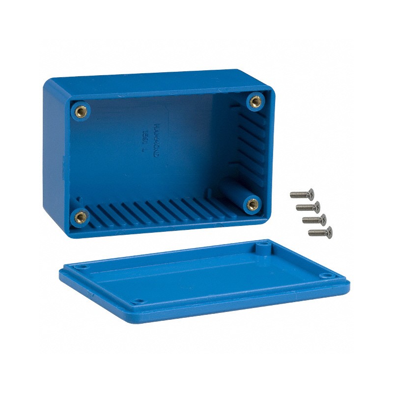 1 pcs : 1591LBU - Box Plastic Blue Cover Included 3.346' L x 2.205' W (85.00mm x 56.00mm) X 1.535' (38.99mm)