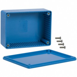 1 pcs : 1591SBU - Box Plastic Blue Cover Included 4.335' L x 3.236' W (110.11mm x 82.19mm) X 1.732' (43.99mm)