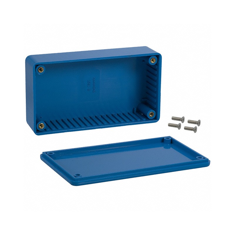 1 pcs : 1591BBU - Box Plastic Blue Cover Included 4.409' L x 2.441' W (111.99mm x 62.00mm) X 1.213' (30.81mm)