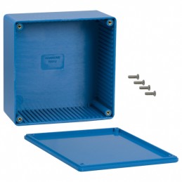 1 pcs : 1591UBU - Box Plastic Blue Cover Included 4.724' L x 4.724' W (120.00mm x 119.99mm) X 2.322' (58.98mm)