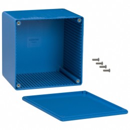 1 pcs : 1591VBU - Box Plastic Blue Cover Included 4.724' L x 4.724' W (120.00mm x 119.99mm) X 3.700' (93.98mm)