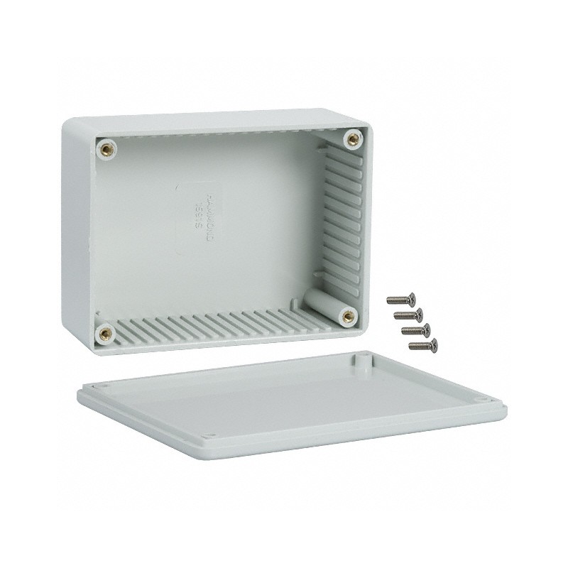 1 pcs : 1591SGY - Box Plastic Gray Cover Included 4.335' L x 3.236' W (110.11mm x 82.19mm) X 1.732' (43.99mm)