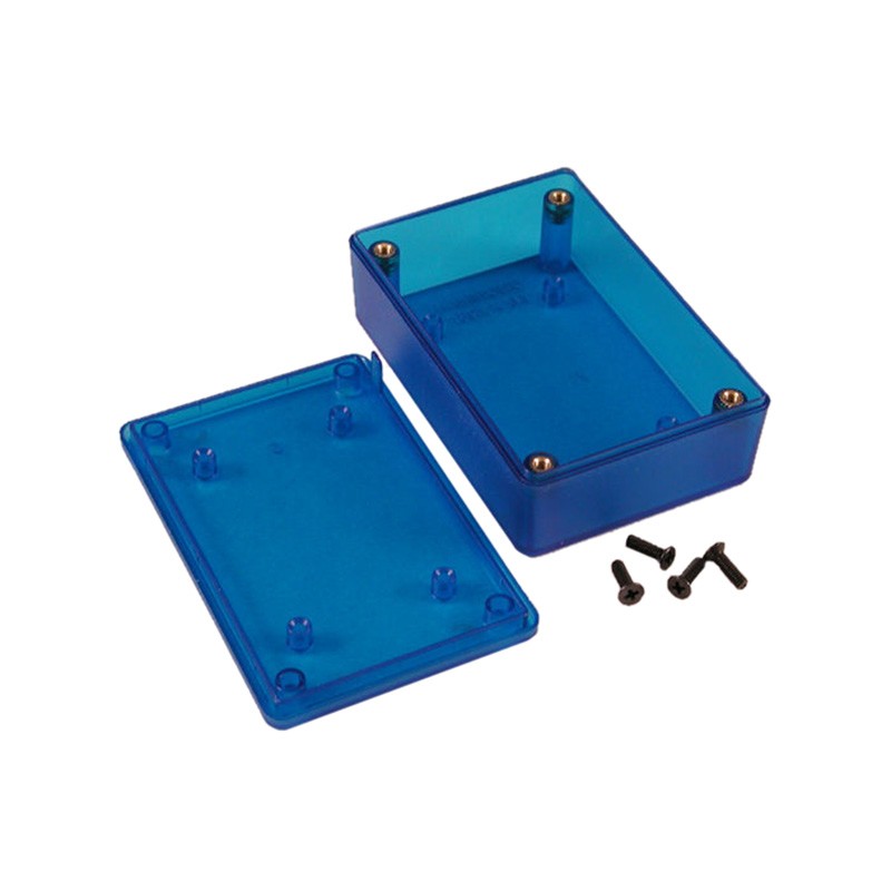 1 pcs : 1591XXMTBU - Box Plastic Translucent - Blue Cover Included 3.395' L x 2.246' W (86.23mm x 57.05mm) X 1.063' (27.00mm)