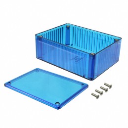 1 pcs : 1591STBU - Box Plastic Translucent - Blue Cover Included 4.335' L x 3.236' W (110.11mm x 82.19mm) X 1.732' (43.99mm)