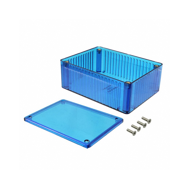 1 pcs : 1591STBU - Box Plastic Translucent - Blue Cover Included 4.335' L x 3.236' W (110.11mm x 82.19mm) X 1.732' (43.99mm)