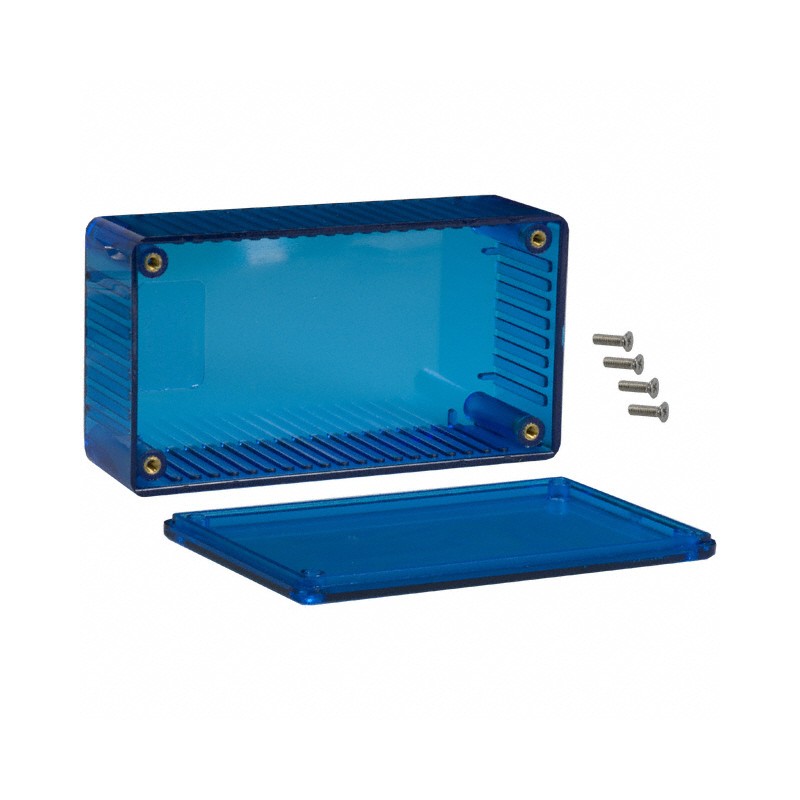 1 pcs : 1591CTBU - Box Plastic Translucent - Blue Cover Included 4.724' L x 2.559' W (120.00mm x 65.00mm) X 1.567' (39.80mm)