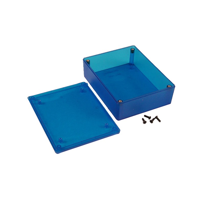 1 pcs : 1591XXGTBU - Box Plastic Translucent - Blue Cover Included 4.821' L x 3.776' W (122.45mm x 95.91mm) X 1.496' (38.00mm)