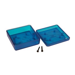 1 pcs : 1593JTBU - Box Plastic Translucent - Blue Hand Held, Cover Included 2.608' L x 2.608' W (66.24mm x 66.24mm) X 1.083' (27