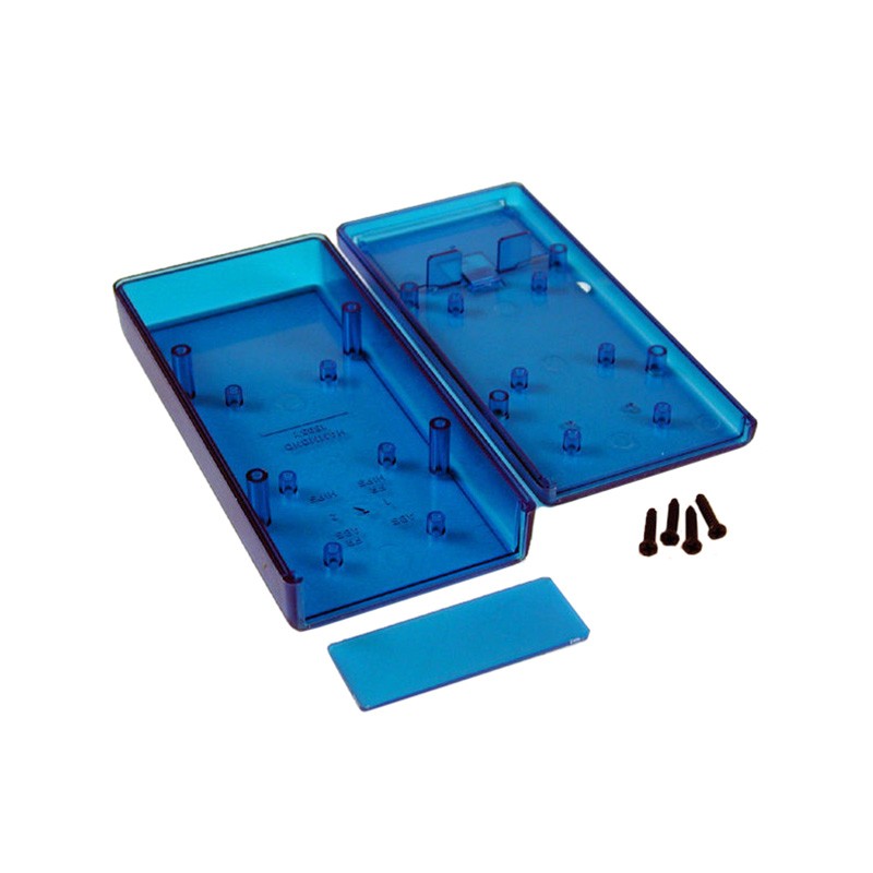 1 pcs : 1593YTBU - Box Plastic Translucent - Blue Hand Held, End Panel and Cover 5.512' L x 2.598' W (140.00mm x 65.99mm) X 1.10