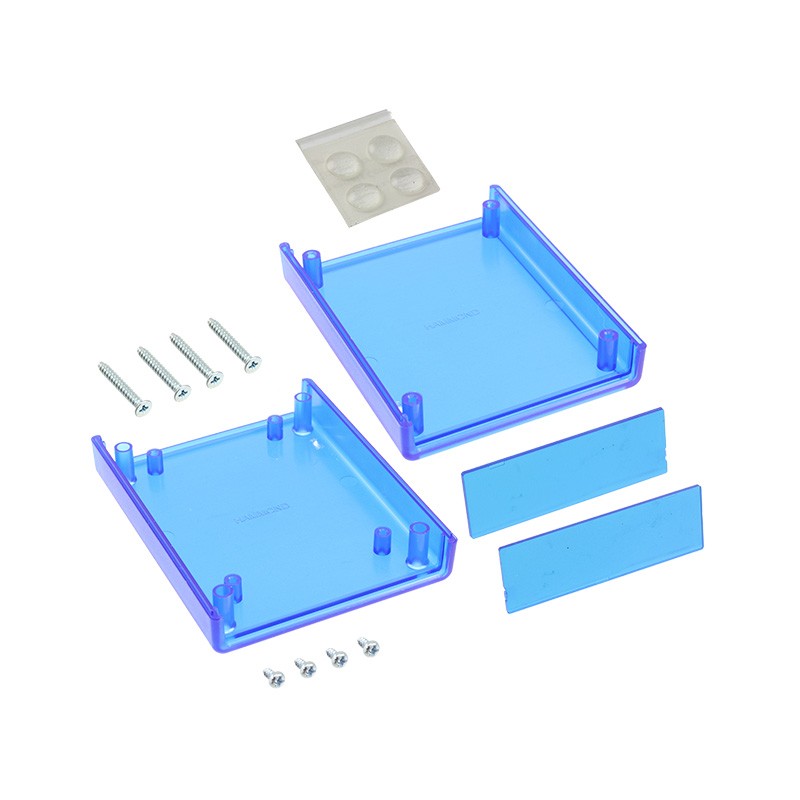 1 pcs : 1593BBTBU - Box Plastic Translucent - Blue Hand Held, Split Sides and End Panel(s) 3.752' L x 3.044' W (95.31mm x 77.31m