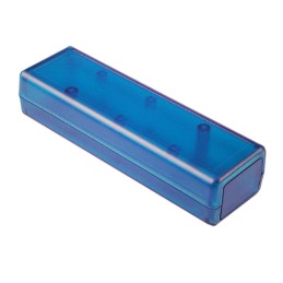 1 pcs : 1593DTBU - Box Plastic Translucent - Blue Hand Held, Split Sides and End Panel(s) 4.488' L x 1.406' W (114.00mm x 35.71m