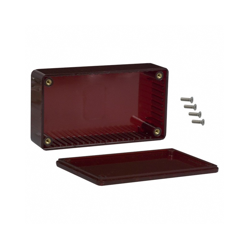 1 pcs : 1591BTRD - Box Plastic Translucent - Red Cover Included 4.409' L x 2.441' W (111.99mm x 62.00mm) X 1.213' (30.81mm)