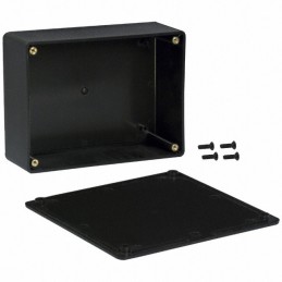 1 pcs : CU-3282 - Box Plastic, ABS Black Cover Included 4.612' L x 4.612' W (117.14mm x 117.14mm) X 2.356' (59.84mm)