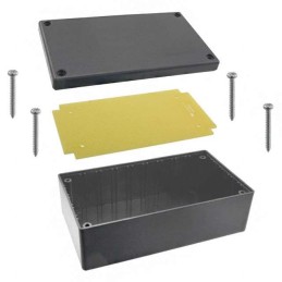 1 pcs : B20-7100 - Box Plastic, ABS Black Cover Included 5.300' L x 2.900' W (134.62mm x 73.66mm) X 1.900' (48.26mm)