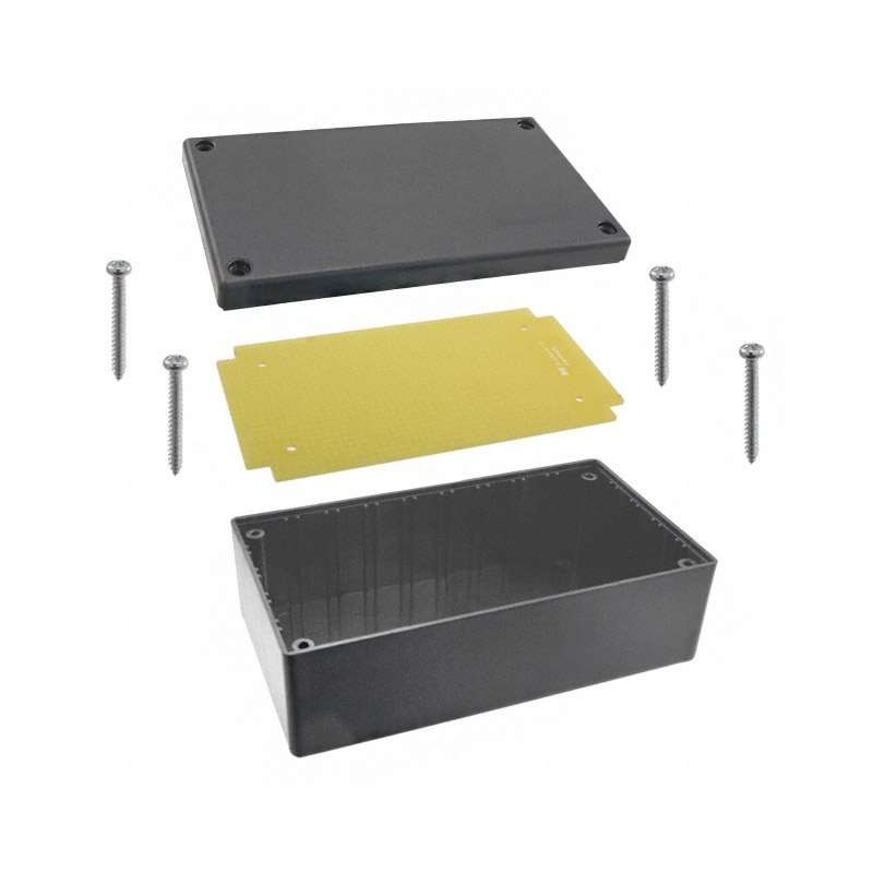 1 pcs : B20-7100 - Box Plastic, ABS Black Cover Included 5.300' L x 2.900' W (134.62mm x 73.66mm) X 1.900' (48.26mm)