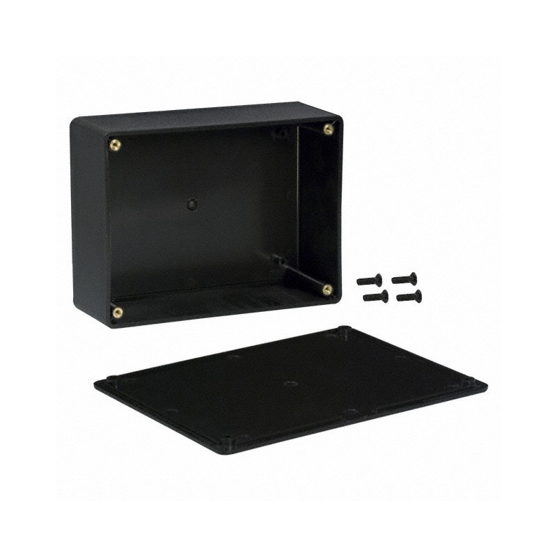 1 pcs : CU-3283 - Box Plastic, ABS Black Cover Included 6.112' L x 4.612' W (155.24mm x 117.14mm) X 2.356' (59.84mm)