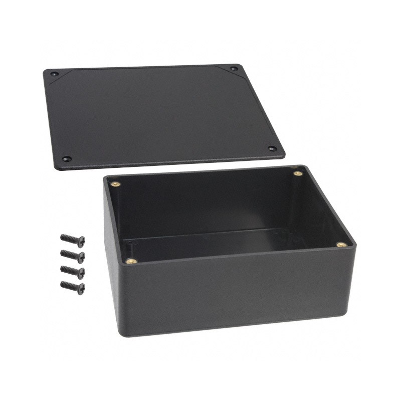 1 pcs : CUR-3283 - Box Plastic, ABS Black Cover Included 6.112' L x 4.612' W (155.24mm x 117.14mm) X 2.356' (59.84mm)