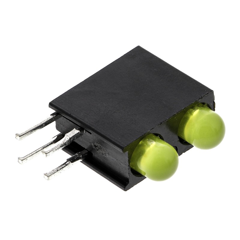 1 pcs - Dialight 553-0133F, Yellow Right Angle PCB LED Indicator, 2 LEDs, Through Hole 3 V